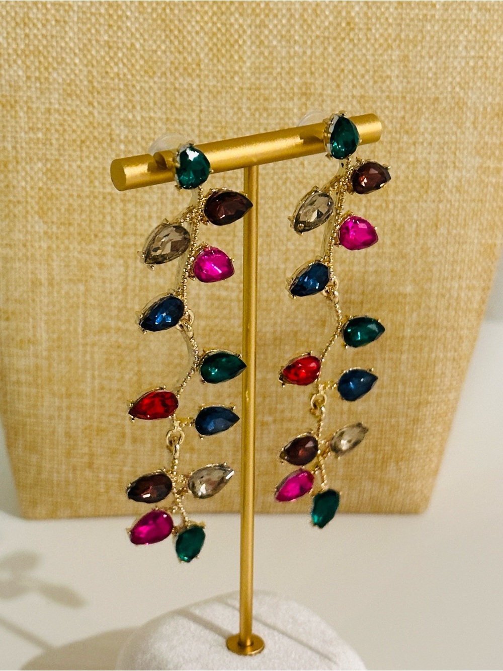 Fashion Jewelry Gold-Tone Multicolor Teardrop Dangle Earrings